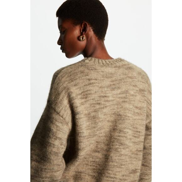 COS NEW Loose-Fit Cropped Sweater Beige Crew Neck Dolman Sleeve Casual Women's L - Picture 3 of 13